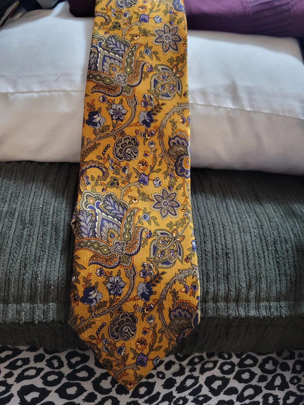 Robert Talbott Yellow Paisley Silk Tie with Purple and Blue Accents